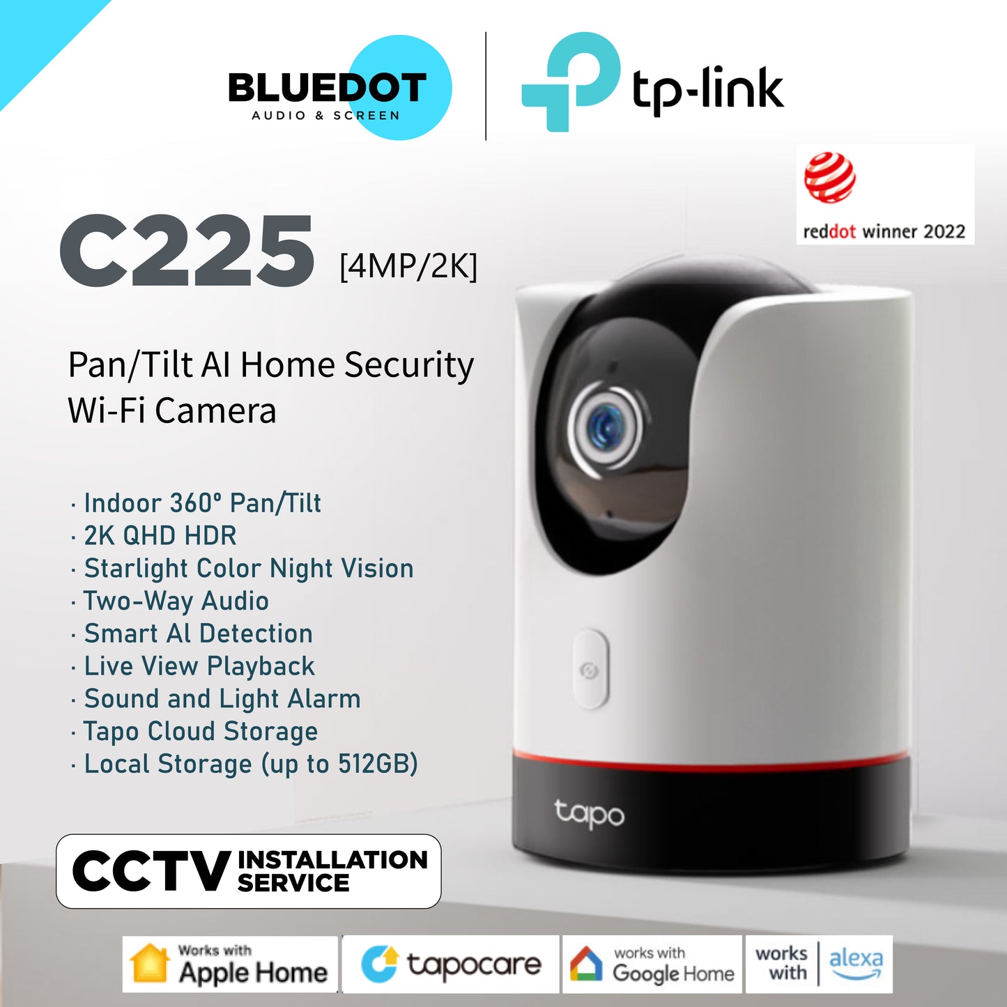 C225 Pan/Tilt AI Home Security Wi-Fi Camera Installation Service